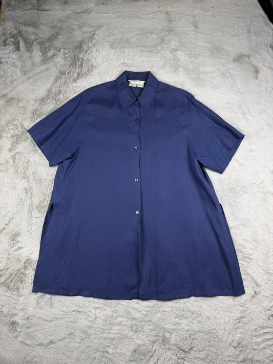 Max Mara Camicia Lino Blu L Made in Italy Vintage Donna