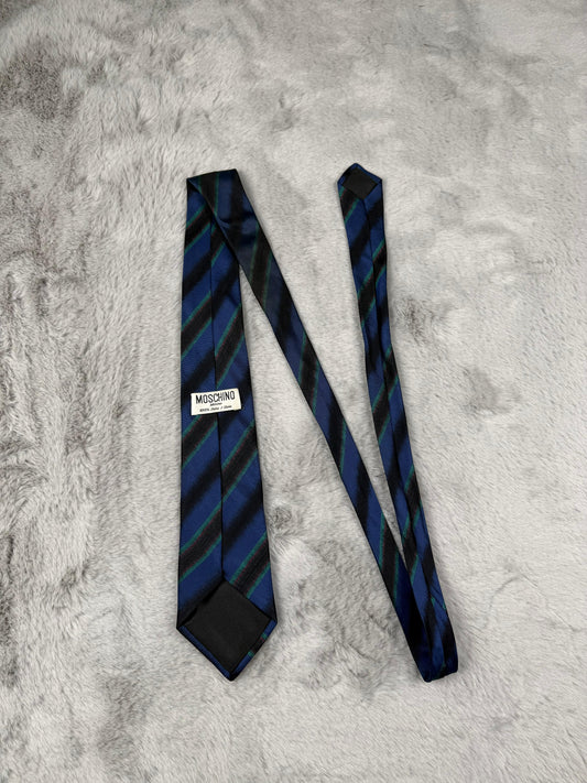 Moschino Cravatta Vintage Blu Nero Y2K Rare